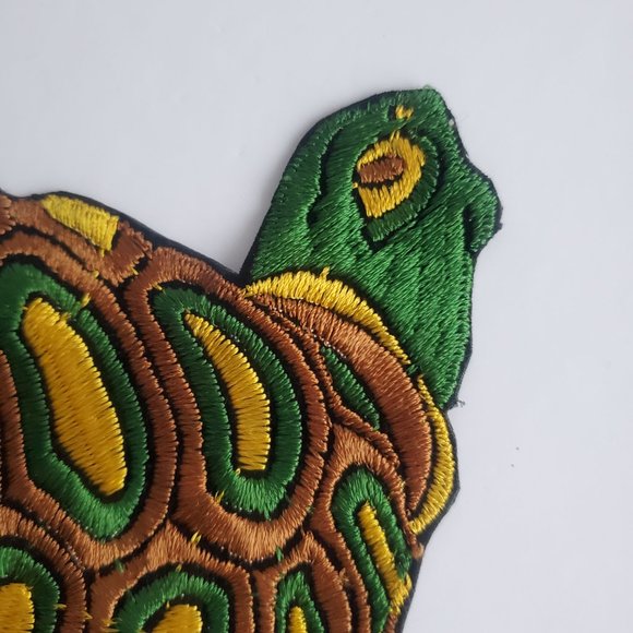 STUNNING Large Embroidered Turtle Patch Tortoise Applique Nature Pond Ecosystem - Picture 2 of 5
